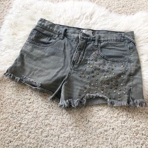 Free People Studded Gray Jean Shorts, 30